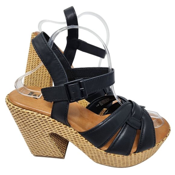 Korks Black Strappy Sandals Woven Block Heel Size 11M - Picture 10 of 10